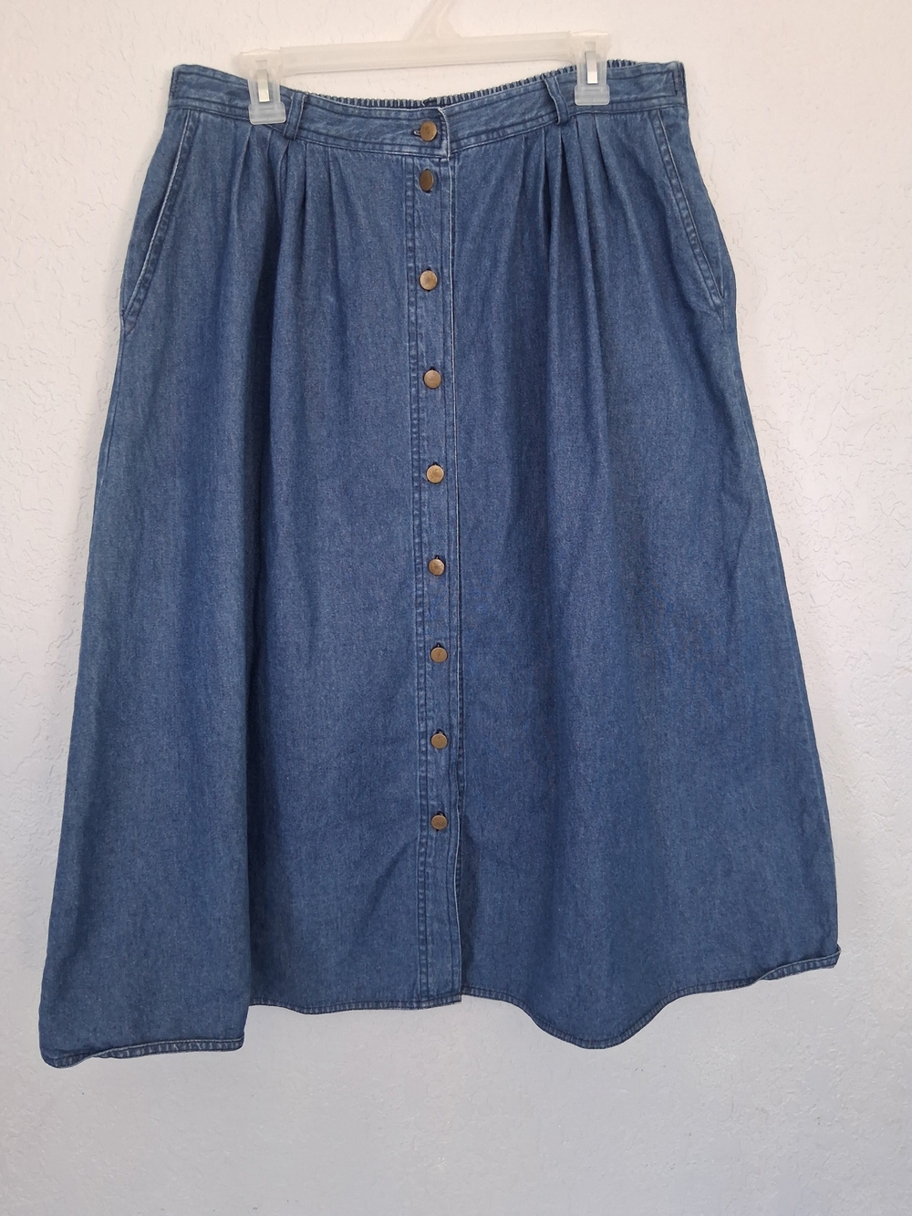 ​Vintage Napa Valley Denim Midi Skirt Size 18 Button Front Elastic Waist Blue